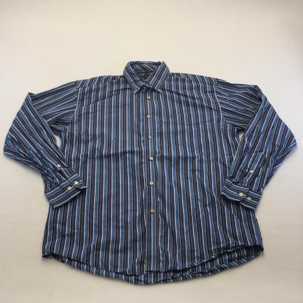 Tommy Hilfiger Shirt Mens XL Blue Striped Long Sleeve Button Down Cotton Casual